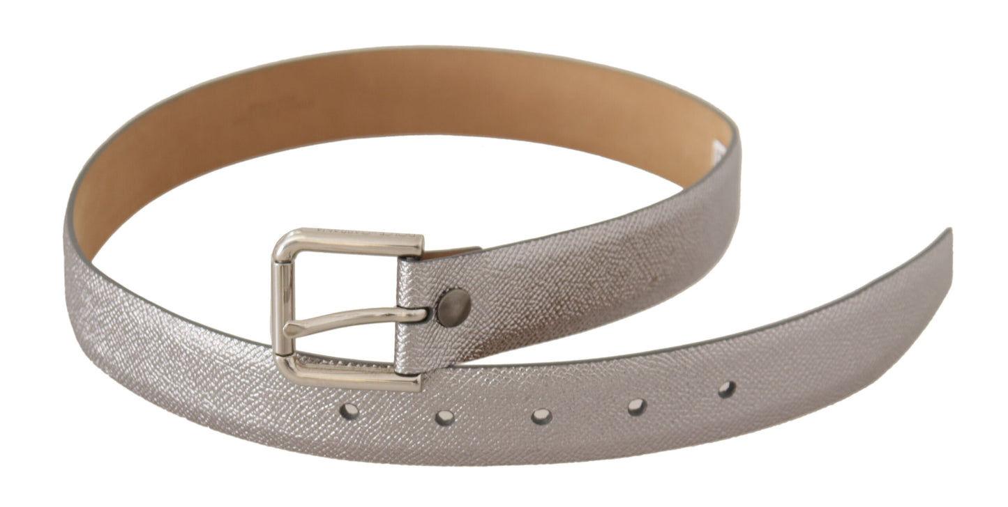 Dolce &amp; Gabbana Metallic Silver Leather Metal Waist Buckle Belt