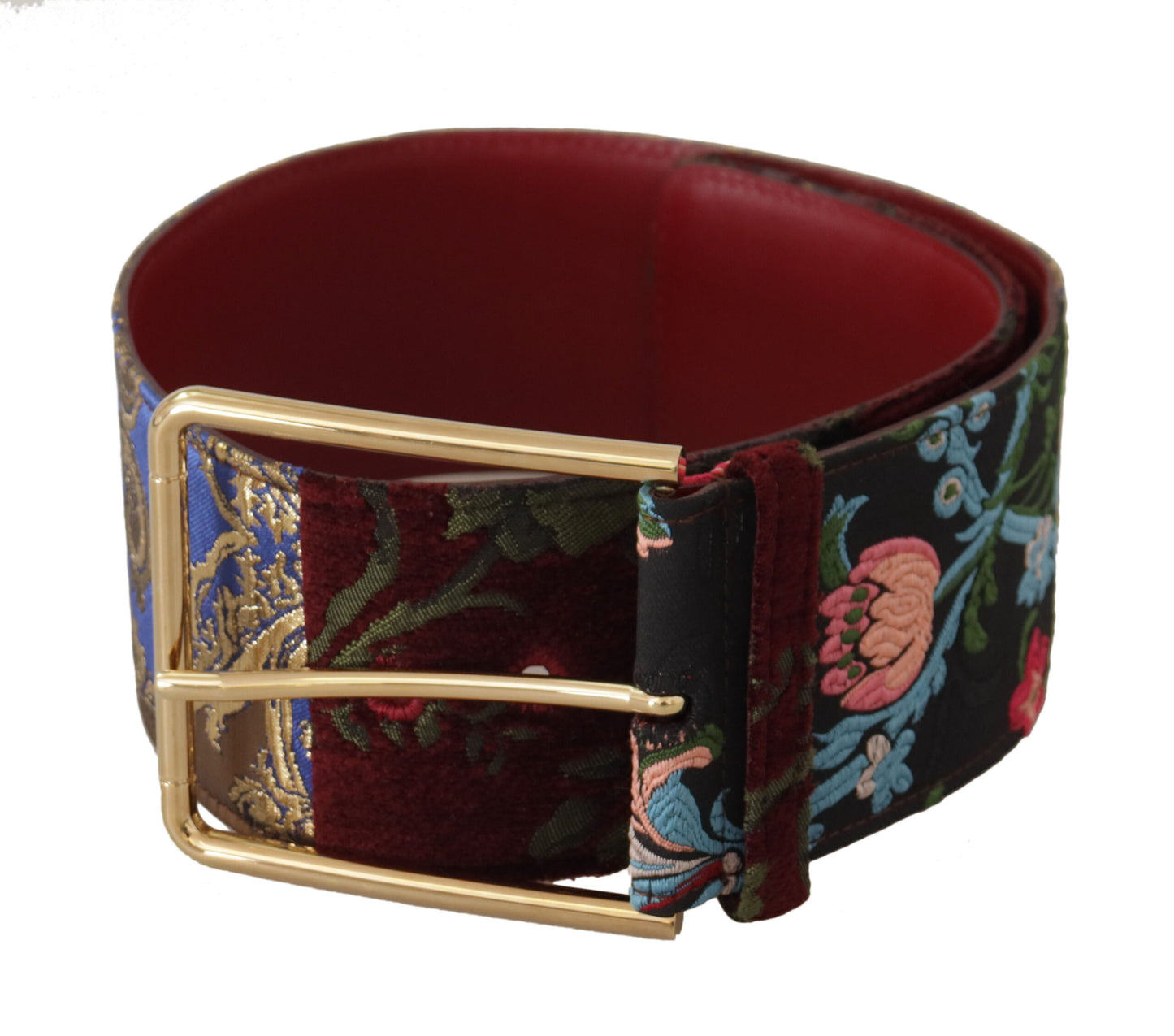 Dolce &amp; Gabbana Red Embroidered Leather Gold Logo Metal Buckle Belt