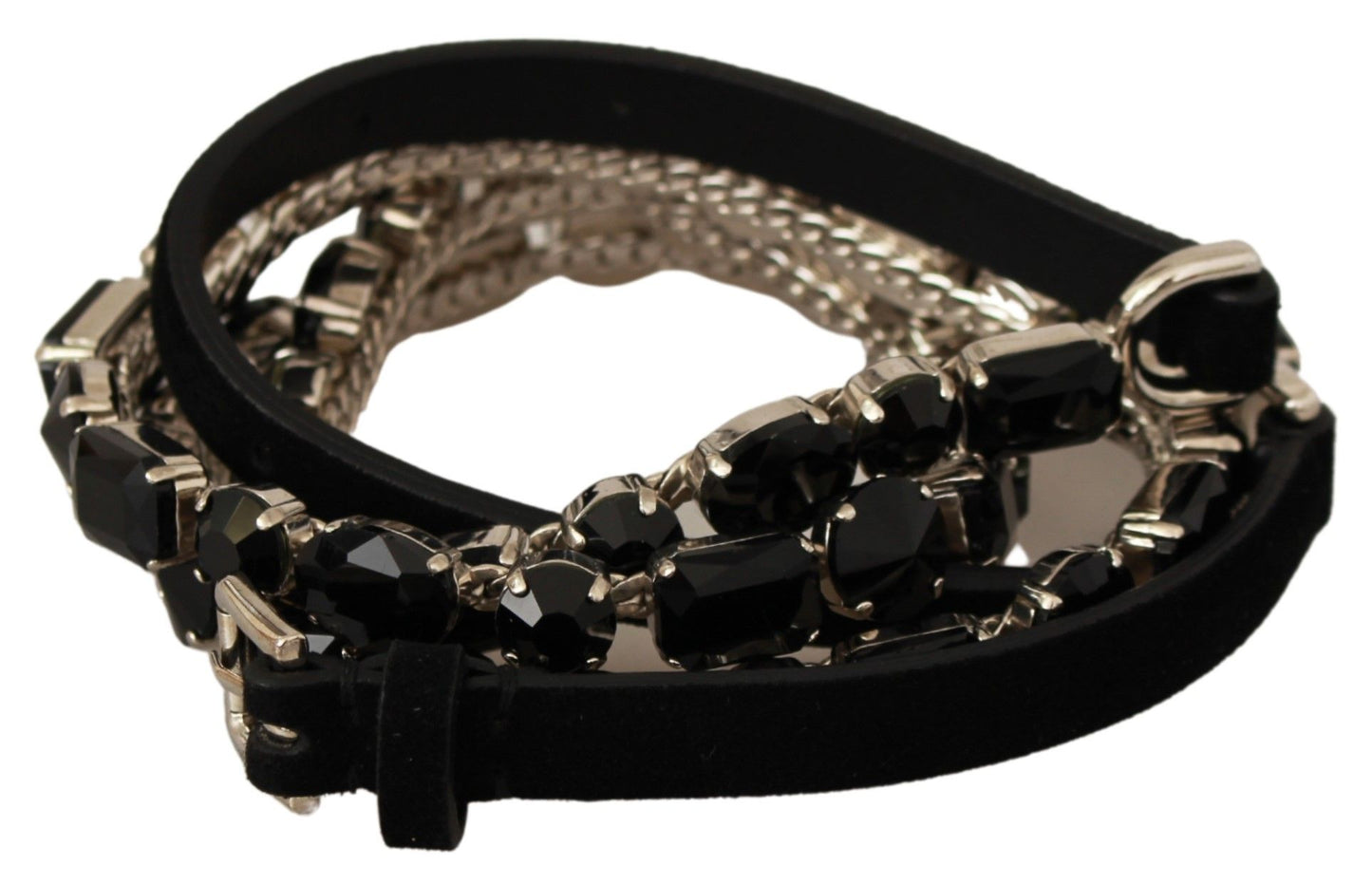 Dolce &amp; Gabbana Black Leather Crystals Waist Belt