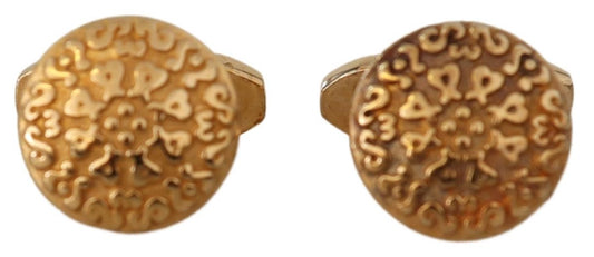 Dolce &amp; Gabbana Gold Plated Brass Round Pin Men Cufflinks