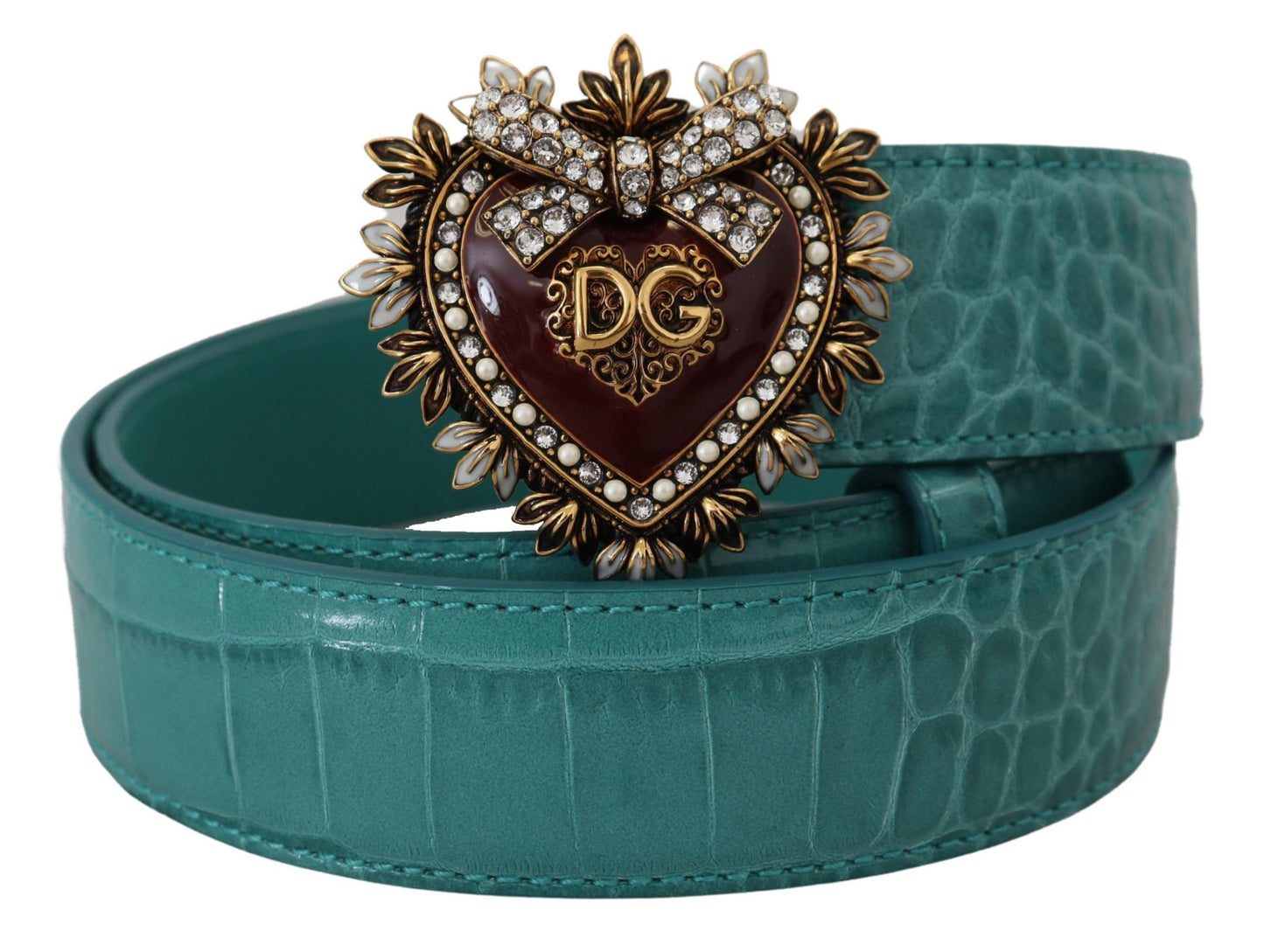 Dolce &amp; Gabbana Blue Leather Gold DEVOTION Heart Buckle Belt