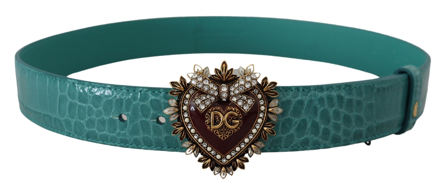 Dolce &amp; Gabbana Blue Leather Gold DEVOTION Heart Buckle Belt