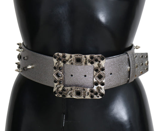 Dolce &amp; Gabbana Atemberaubender silberner Ledergürtel mit Kristallen