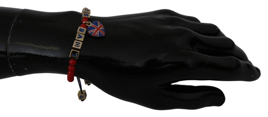 Dolce &amp; Gabbana Red Blue Beaded DG LOVES LONDON Flag Branded Bracelet