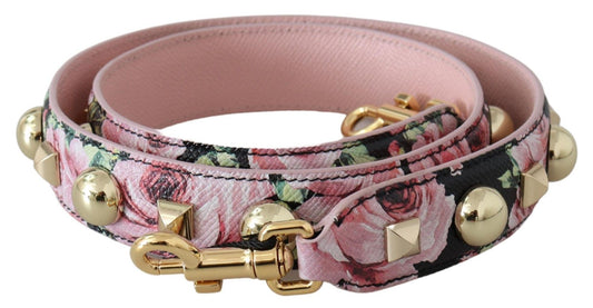 Dolce &amp; Gabbana Pink Floral Gold Studs Bag Accessory Shoulder Strap