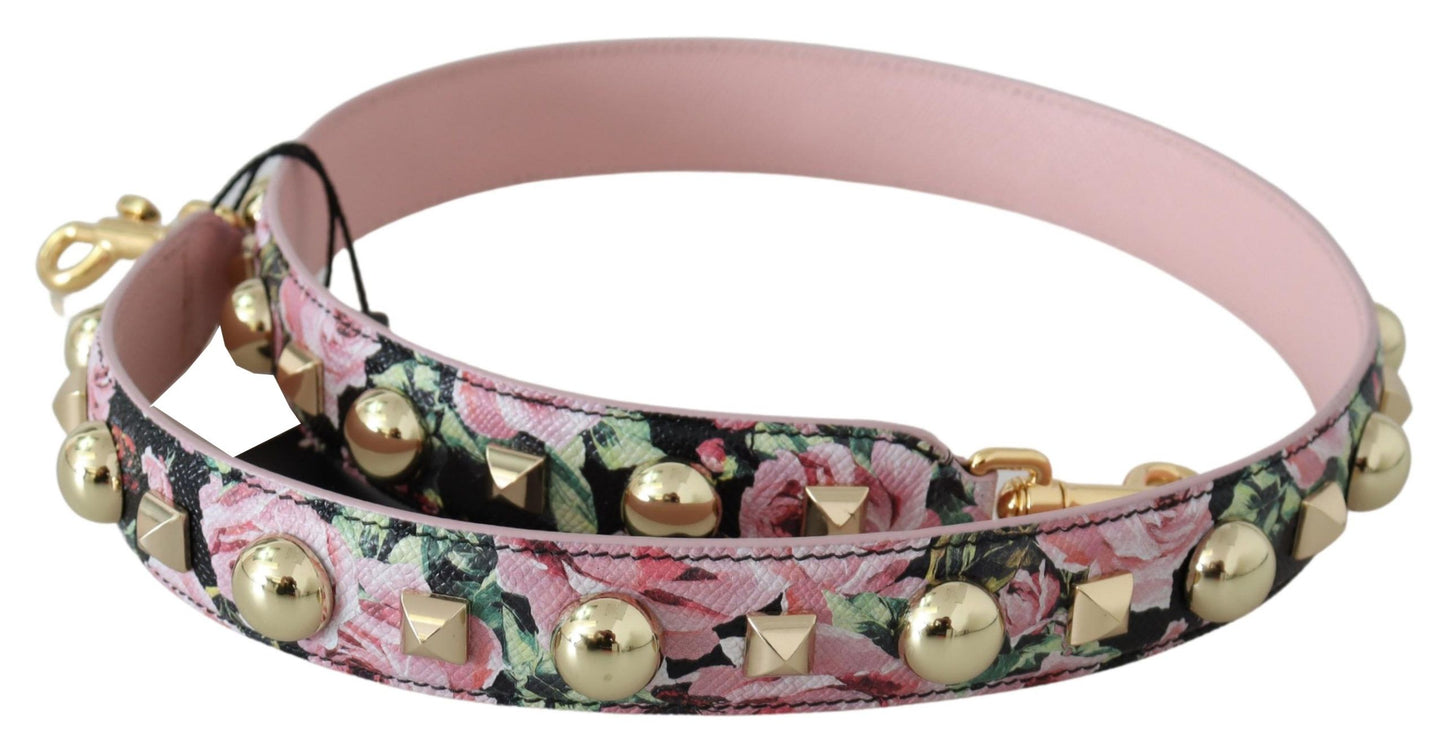 Dolce &amp; Gabbana Pink Floral Gold Studs Bag Accessory Shoulder Strap