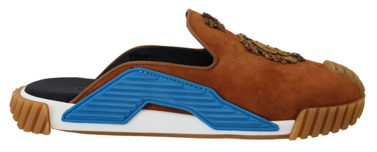 Dolce &amp; Gabbana Beige Suede Crystal Slides Sandals Flats NS1 Shoes