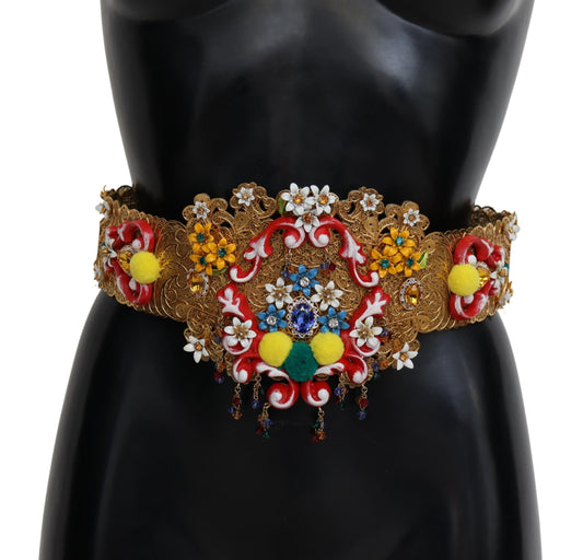 Dolce &amp; Gabbana Goldfarbener, floraler Taillengürtel mit Kristallen