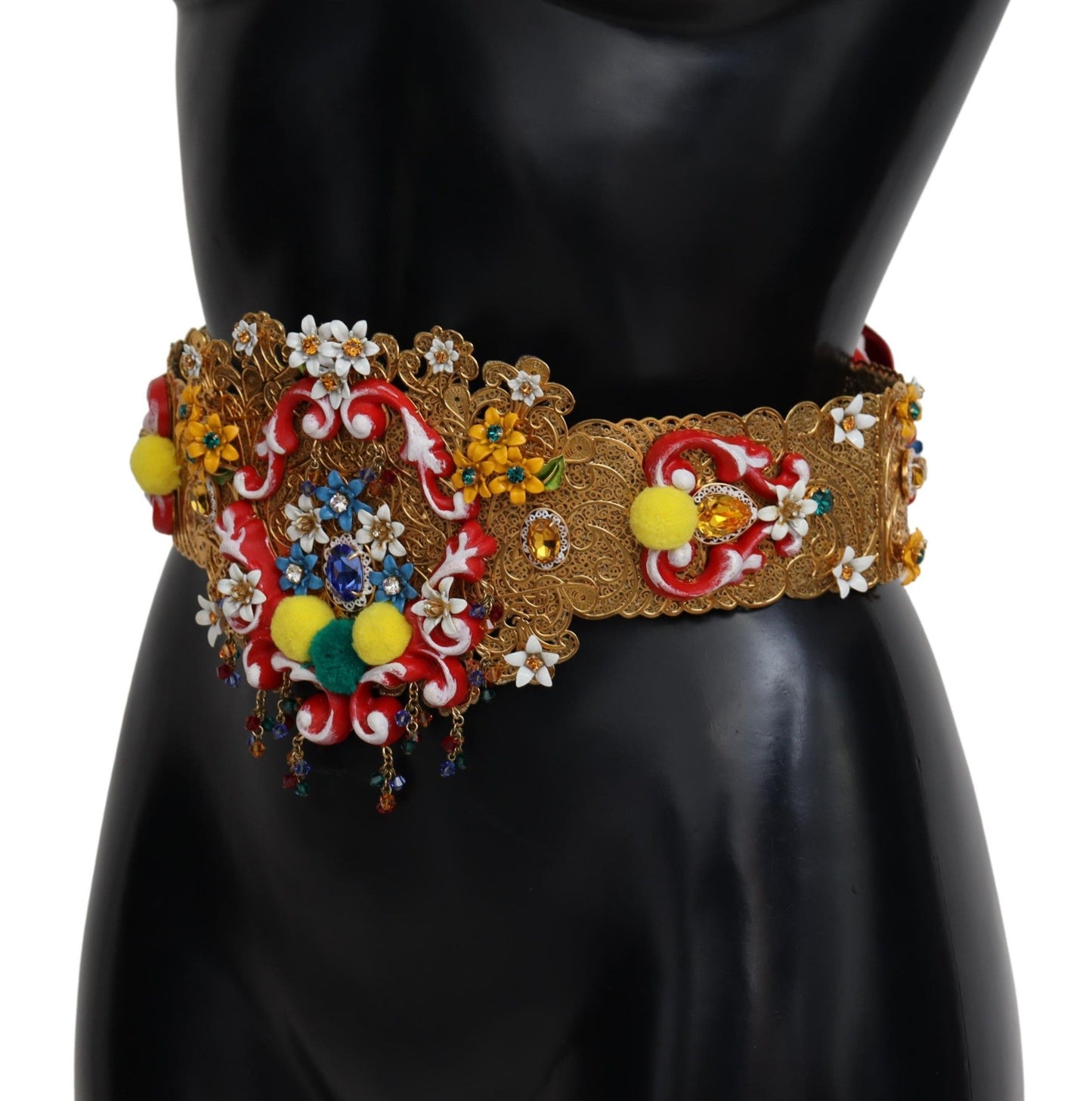 Dolce &amp; Gabbana Embellished Floral Crystal Wide Waist Carretto Belt