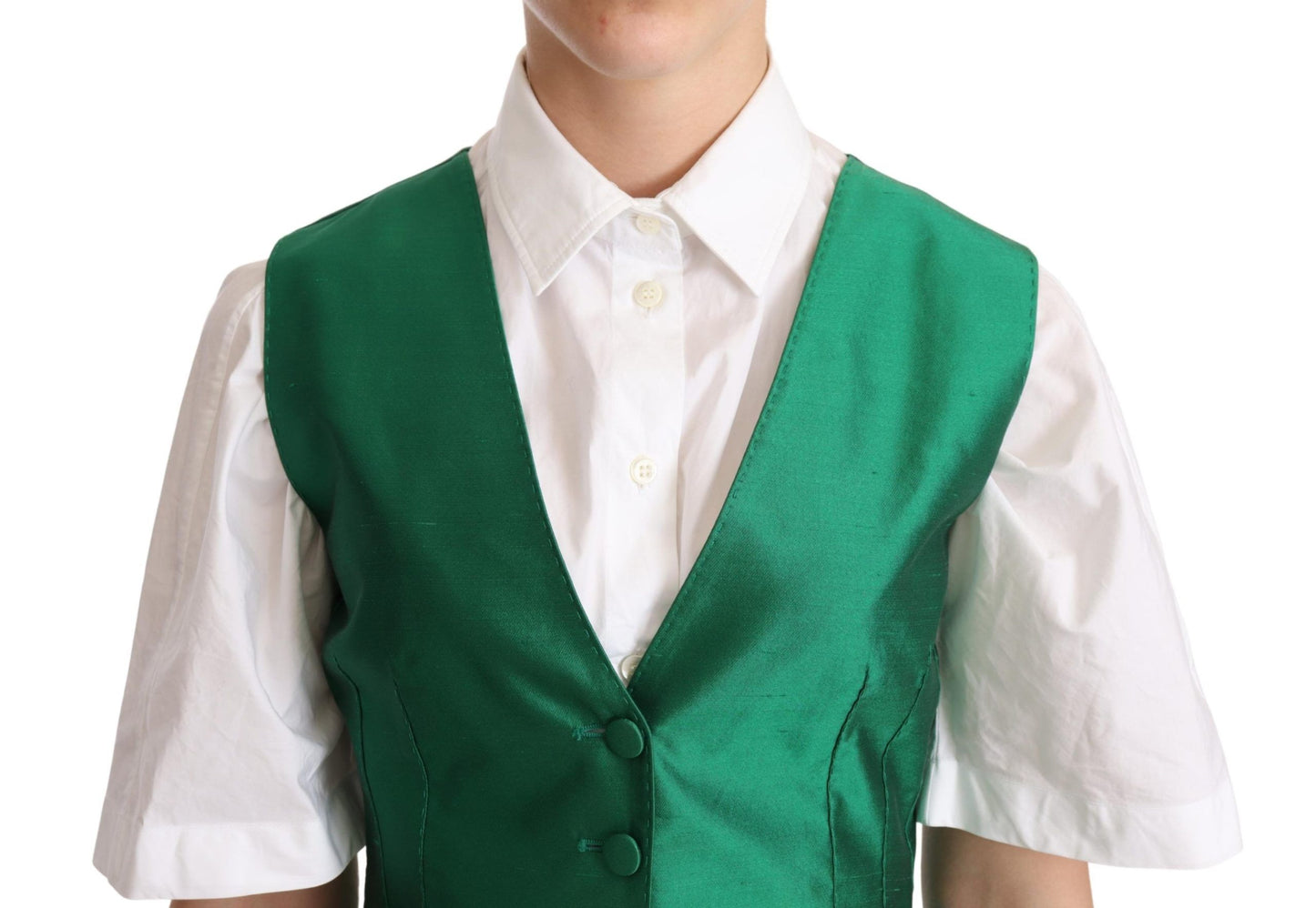 Dolce &amp; Gabbana Green Silk Satin Sleeveless Waistcoat Vest