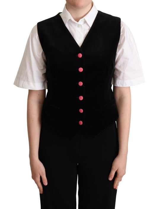 Dolce &amp; Gabbana Black Velvet Sleeveless Waistcoat Vest