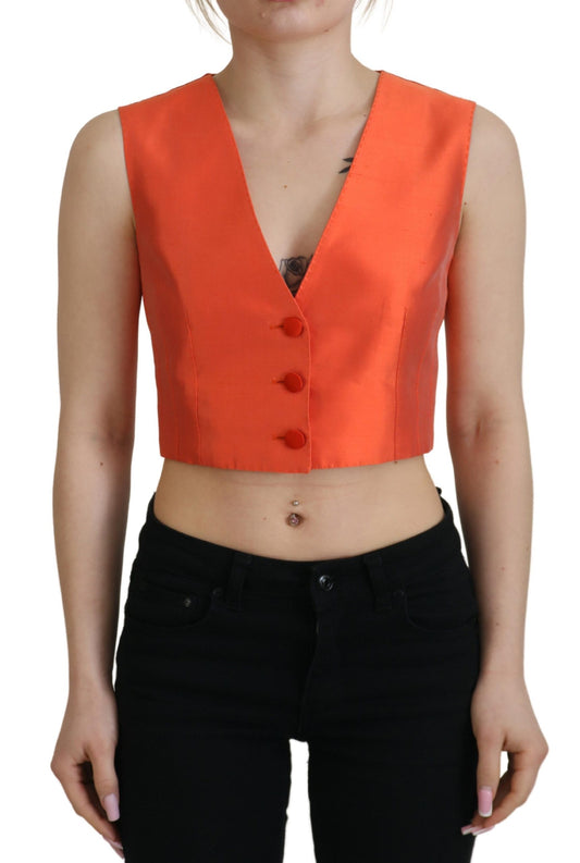 Dolce &amp; Gabbana Orange Sleeveless Waistcoat Cropped Vest Top