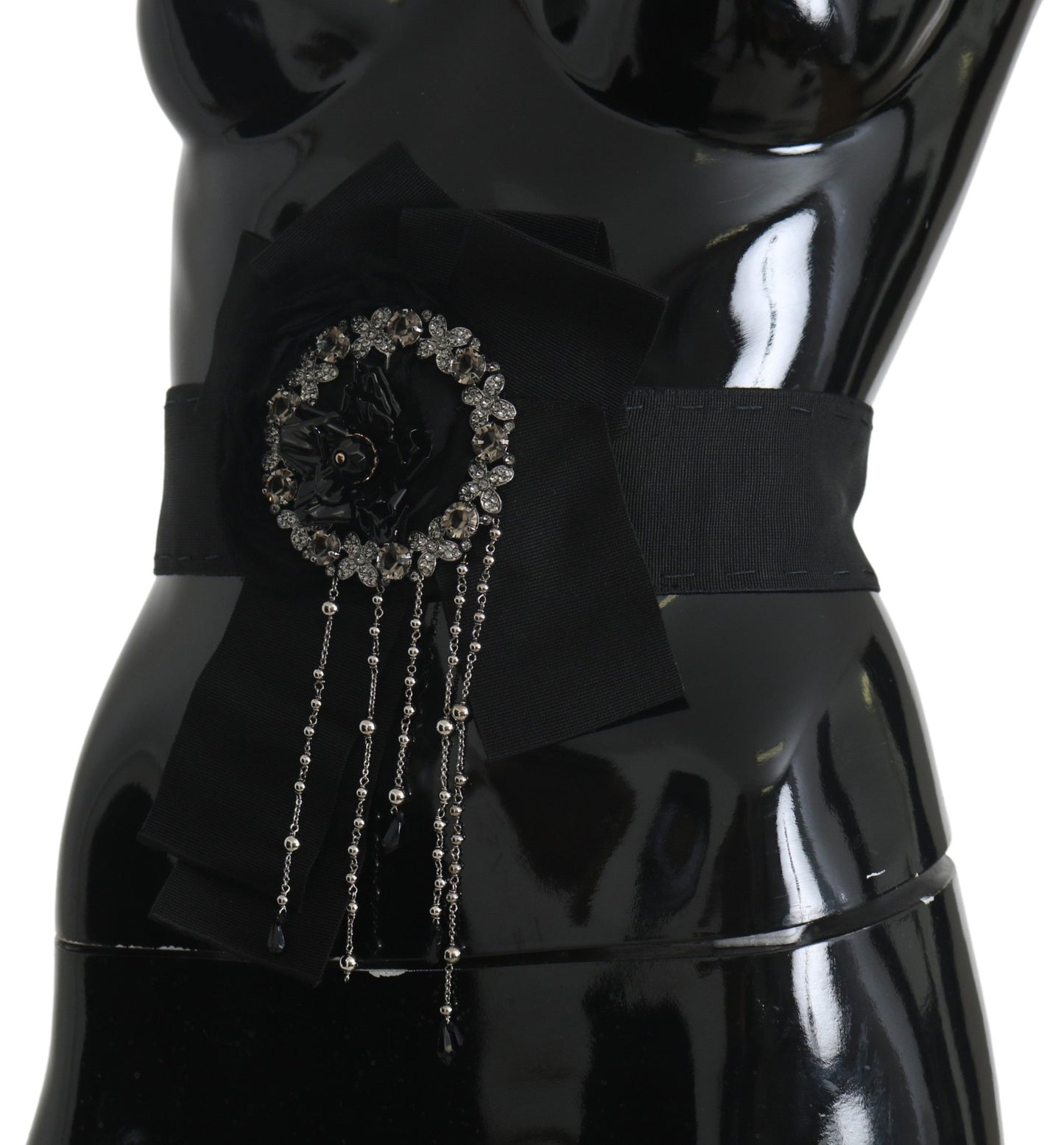 Dolce &amp; Gabbana Black Crystal Brooch Wide Wai SATORIA Belt