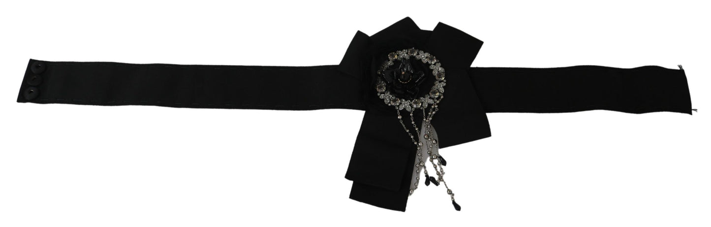 Dolce &amp; Gabbana Black Crystal Brooch Wide Wai SATORIA Belt