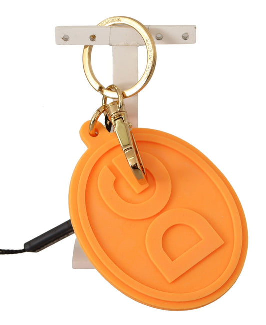 Dolce &amp; Gabbana Orange Rubber DG Logo Gold Brass Metal Keychain