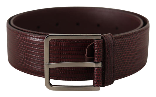 Dolce &amp; Gabbana Maroon Calf Leather Wide Logo Engraved Buckle Belt