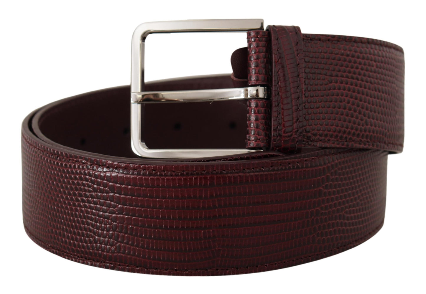 Dolce &amp; Gabbana Maroon Calf Leather Wide Logo Engraved Buckle Belt