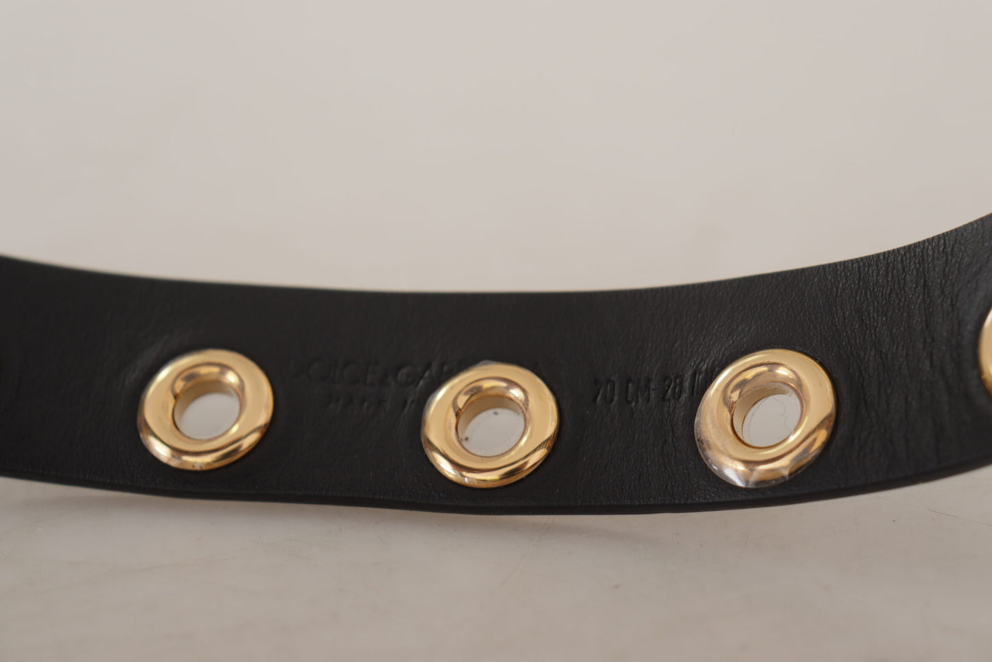 Dolce &amp; Gabbana Black Leather Eyelet Silver Tone Metal Buckle Belt