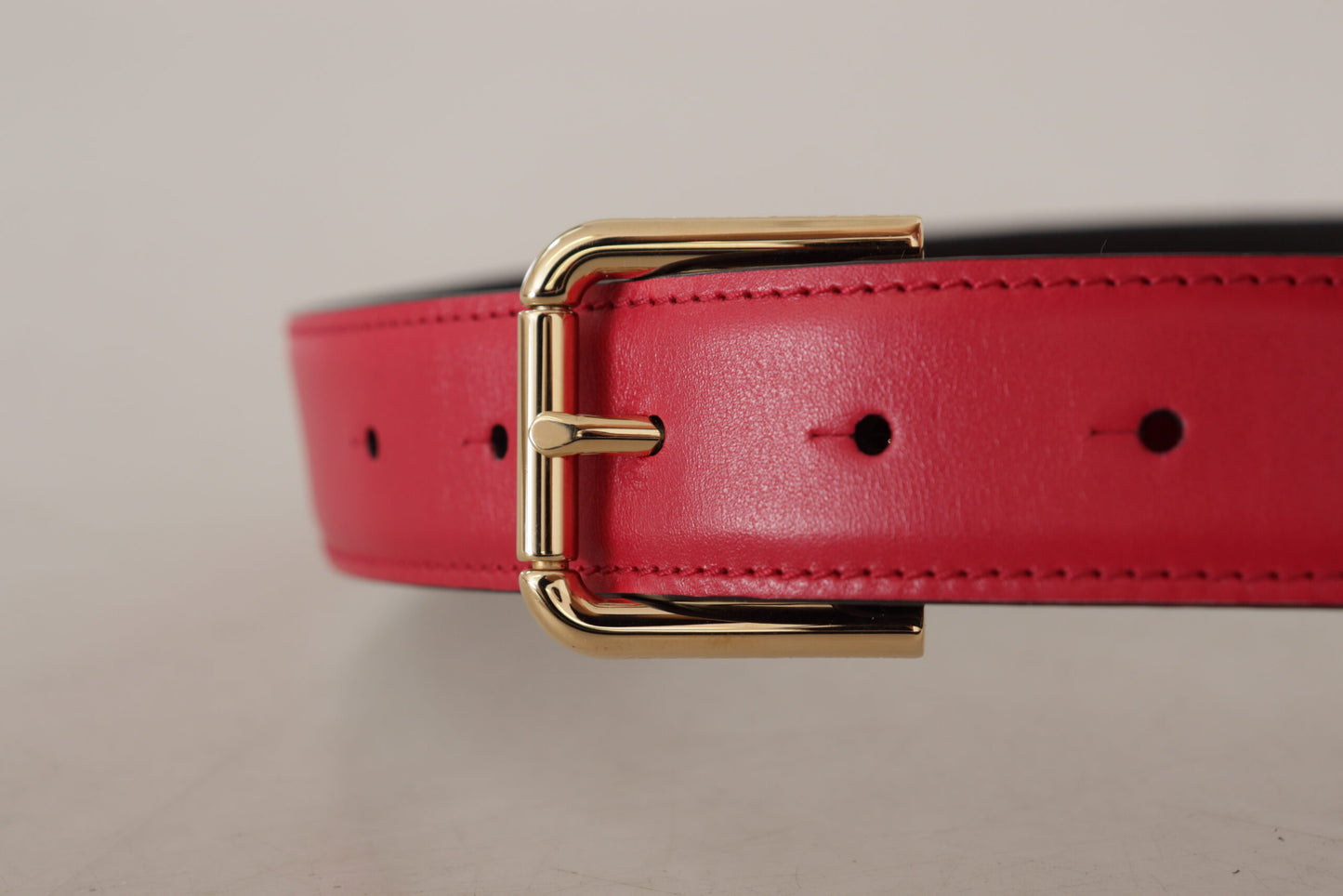 Dolce &amp; Gabbana Red Calf Leather Gold Tone Logo Metal Buckle Belt