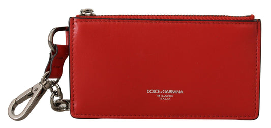 Dolce &amp; Gabbana Eleganter Leder-Schlüsselanhänger in leuchtendem Rot