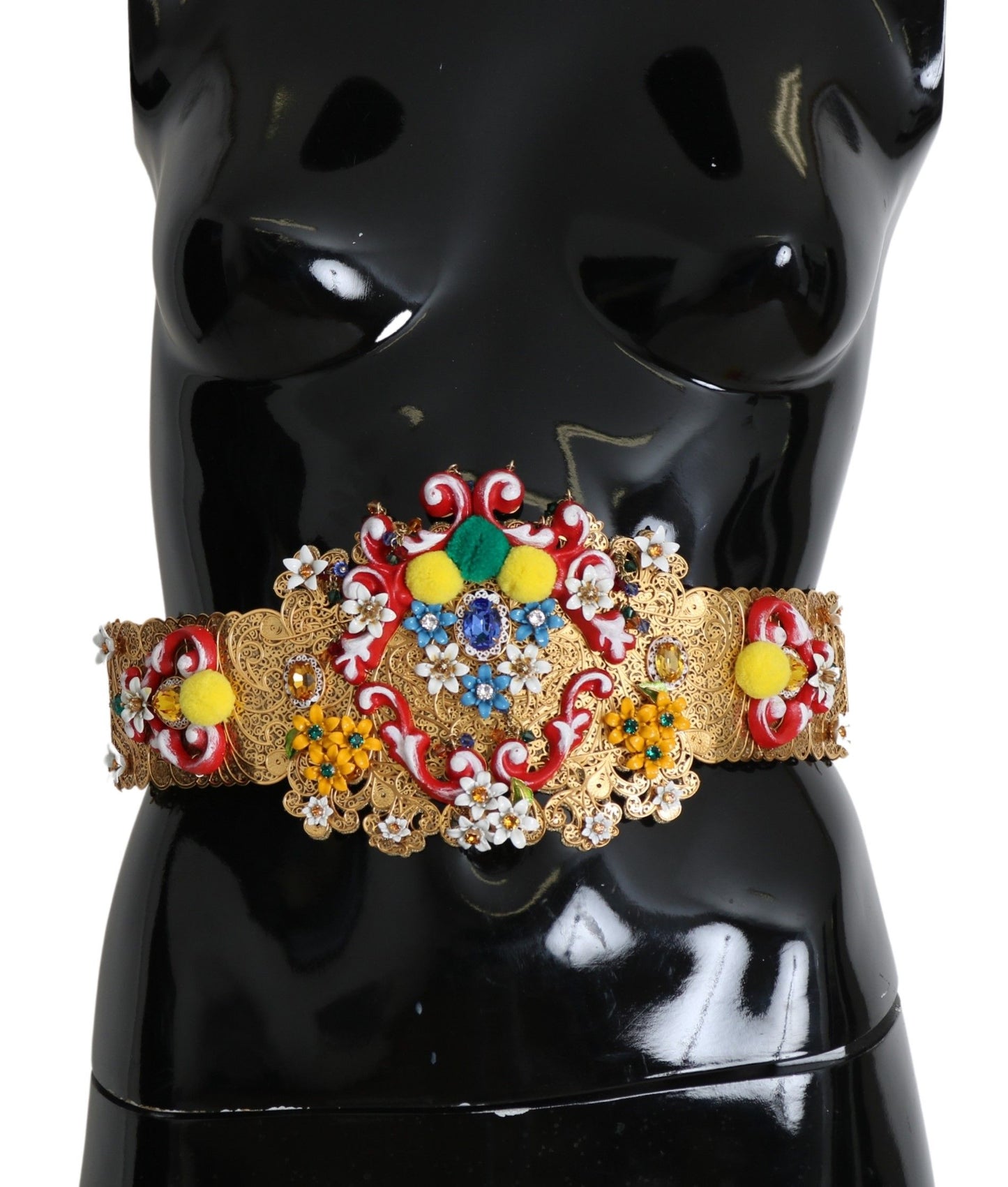 Dolce &amp; Gabbana Goldfarbener, floraler Taillengürtel mit Kristallen