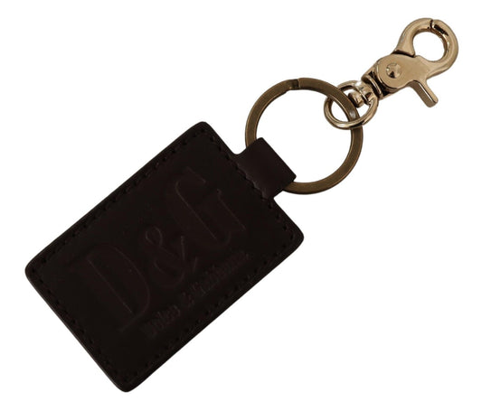 Dolce &amp; Gabbana Brown Leather Logo Metal Ring Hook Keychain