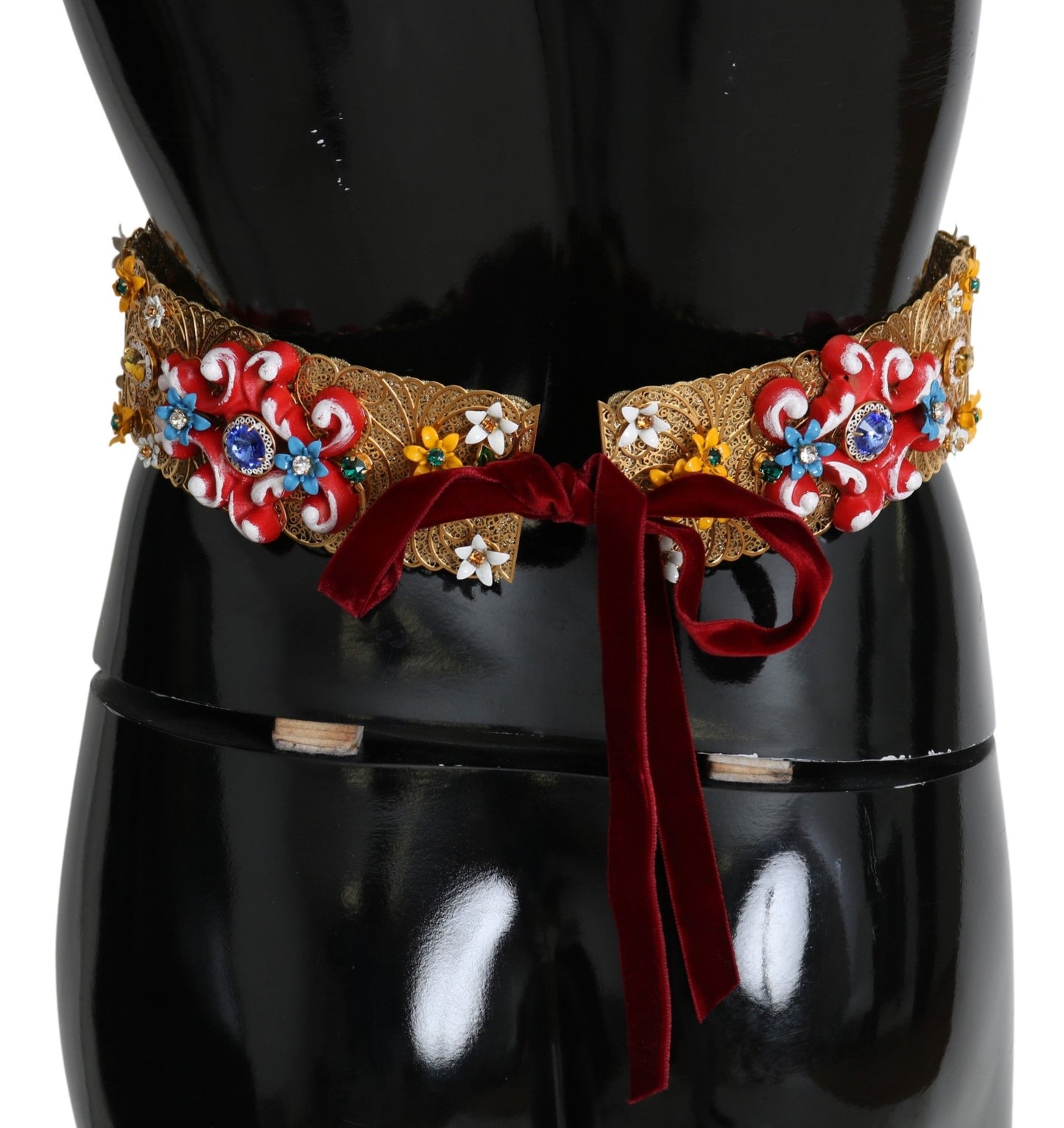 Dolce &amp; Gabbana Taillengürtel mit goldenem Blumenmuster und Kristallverzierung