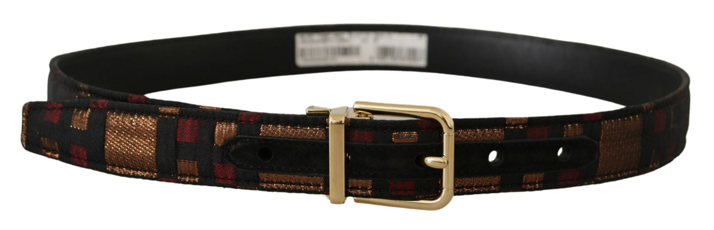 Dolce &amp; Gabbana Multicolor Leather Jacquard Gold Metal Buckle Belt