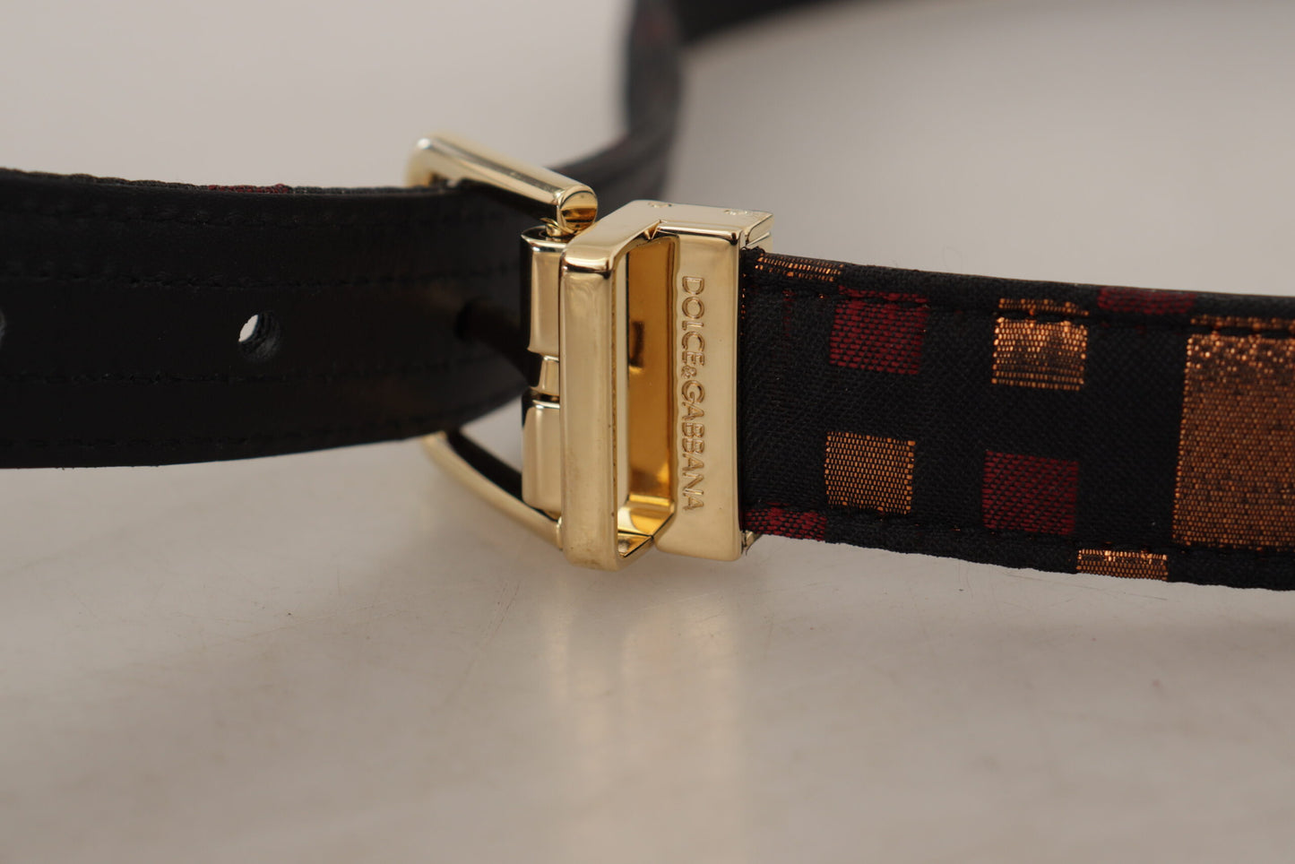 Dolce &amp; Gabbana Multicolor Leather Jacquard Gold Metal Buckle Belt
