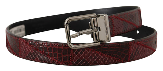 Dolce &amp; Gabbana Red Exotic Leather Metal Logo Buckle Belt