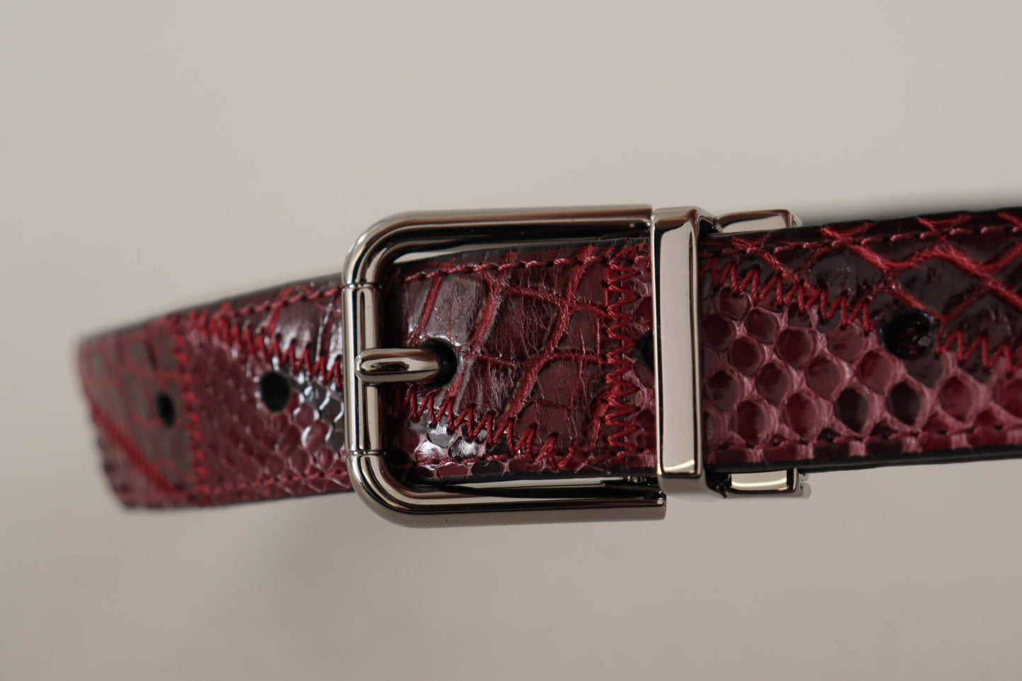 Dolce &amp; Gabbana Red Exotic Leather Metal Logo Buckle Belt