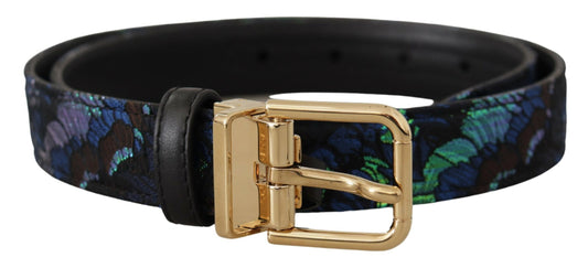 Dolce &amp; Gabbana Multicolor Floral Jacquard Gold Metal Buckle Belt