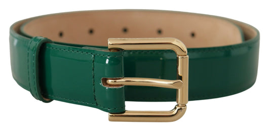 Dolce &amp; Gabbana Eleganter grüner Ledergürtel mit goldener Schnalle