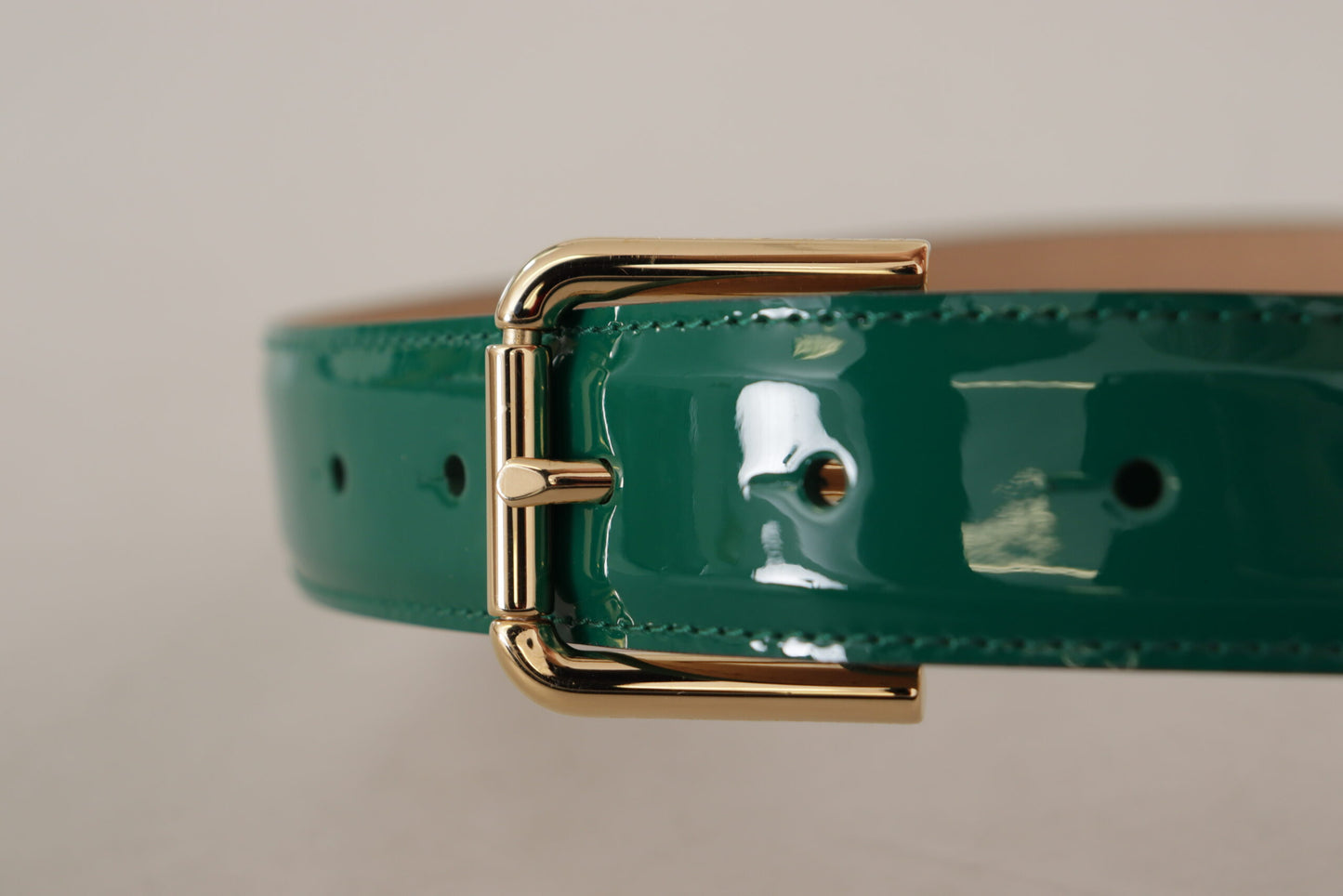Dolce &amp; Gabbana Green Patent Leather Logo Engraved Buckle Belt