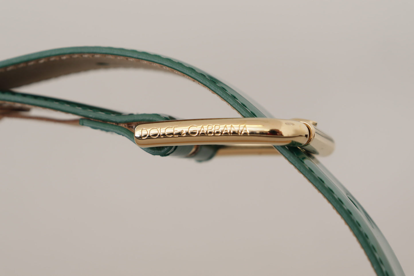 Dolce &amp; Gabbana Green Patent Leather Logo Engraved Buckle Belt