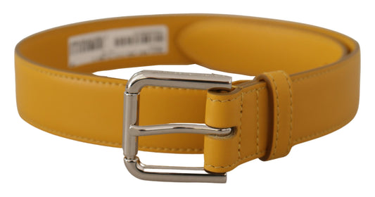 Dolce &amp; Gabbana Yellow Leather Silver Tone Logo Metal Buckle Belt