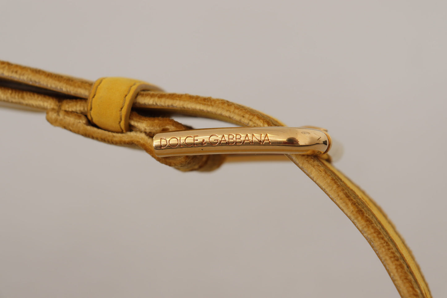 Dolce &amp; Gabbana Yellow Velvet Gold Metal Logo Engraved Buckle Belt