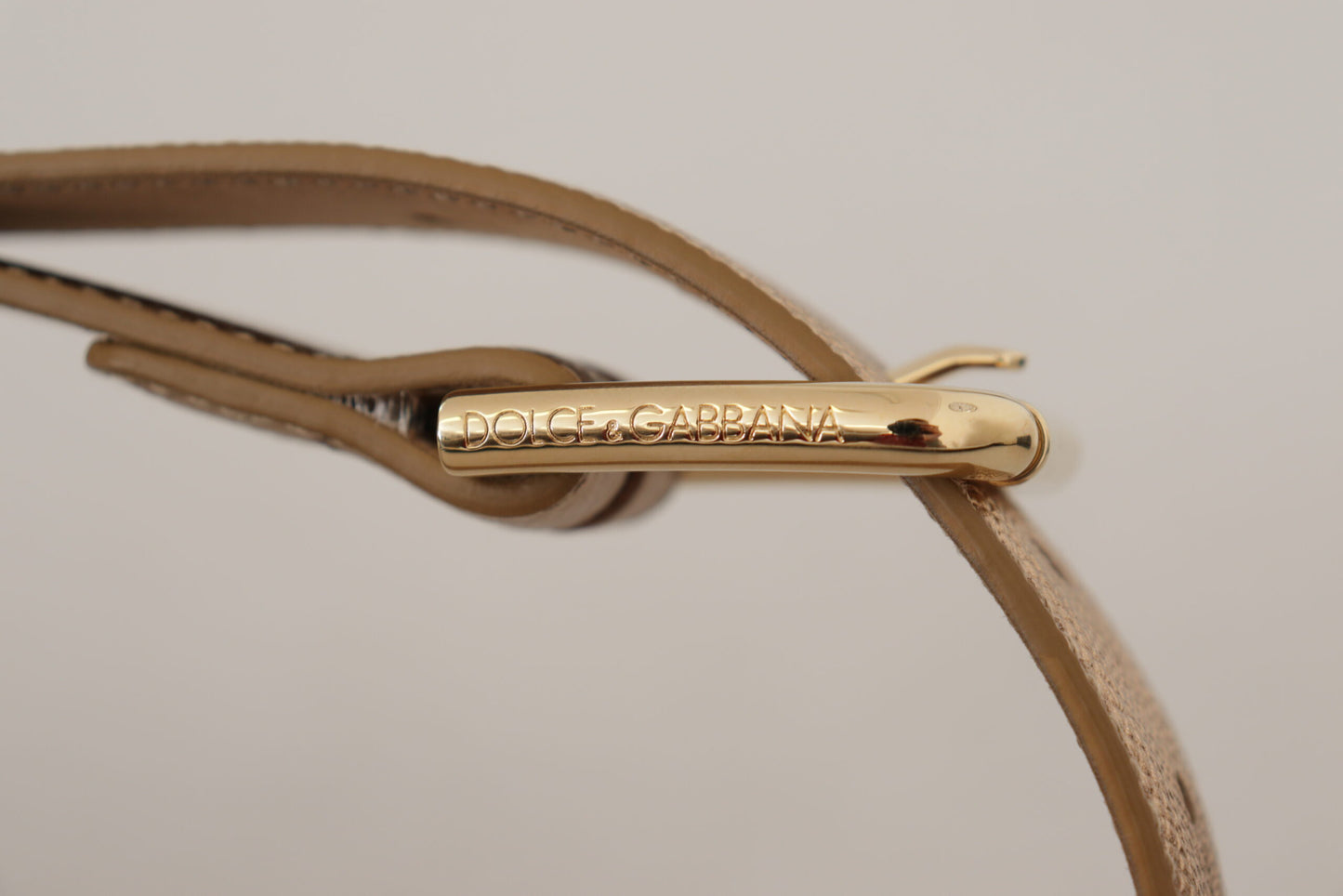 Dolce &amp; Gabbana Rose Gold Leather Metallic Tone Metal Buckle Belt