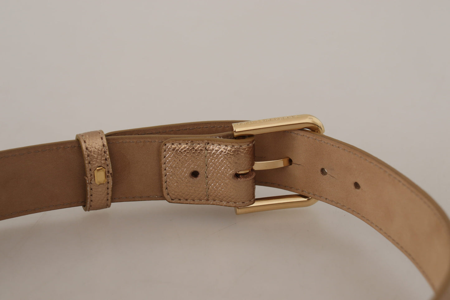 Dolce &amp; Gabbana Rose Gold Leather Metallic Tone Metal Buckle Belt