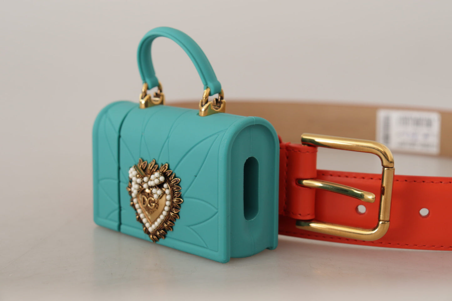 Dolce &amp; Gabbana orange leather devotion heart micro bag headphones belt