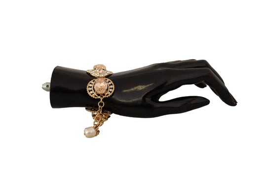 Dolce &amp; Gabbana Gold Brass Chain Champagne Crystal Statement Charms Bracelet