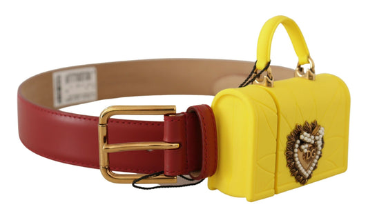 Dolce &amp; Gabbana Red Leather Yellow DEVOTION Heart Bag Buckle Belt