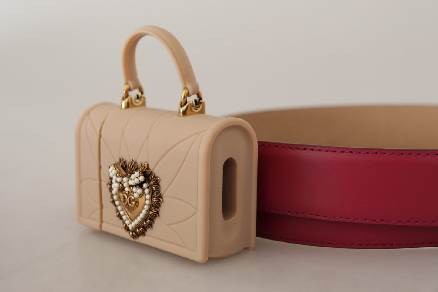 Dolce &amp; Gabbana Pink Leather Devotion Heart Micro Bag Headphones Belt