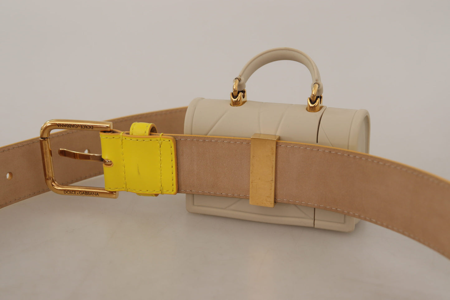 Dolce &amp; Gabbana Yellow Leather Devotion Heart Micro Bag Headphones Belt