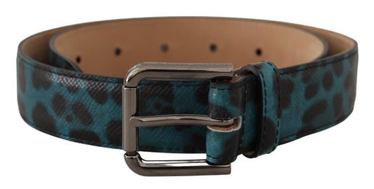 Dolce &amp; Gabbana Blue Green Leopard Print Logo Metal Waist Buckle Belt