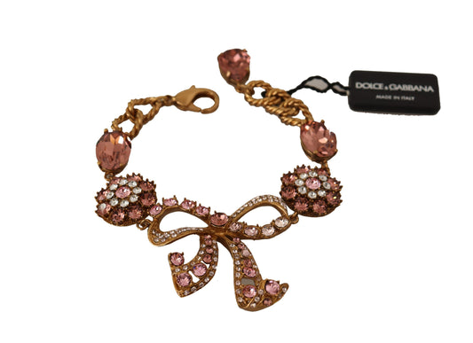 Dolce &amp; Gabbana Gold Brass Chain Baroque Crystal Embellished Bracelet