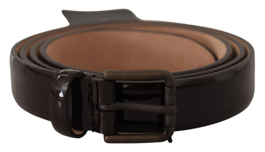 Dolce &amp; Gabbana Black Patent Leather Logo Metal Waist Buckle Belt