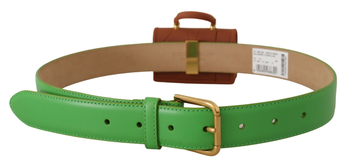 Dolce &amp; Gabbana Green Leather Devotion Heart Micro Bag Headphones Belt