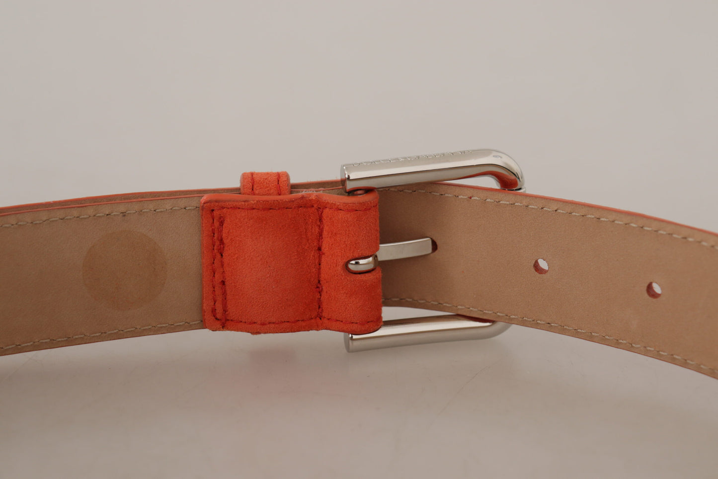 Dolce &amp; Gabbana Orange Leather Suede Silver Logo Metal Buckle Belt