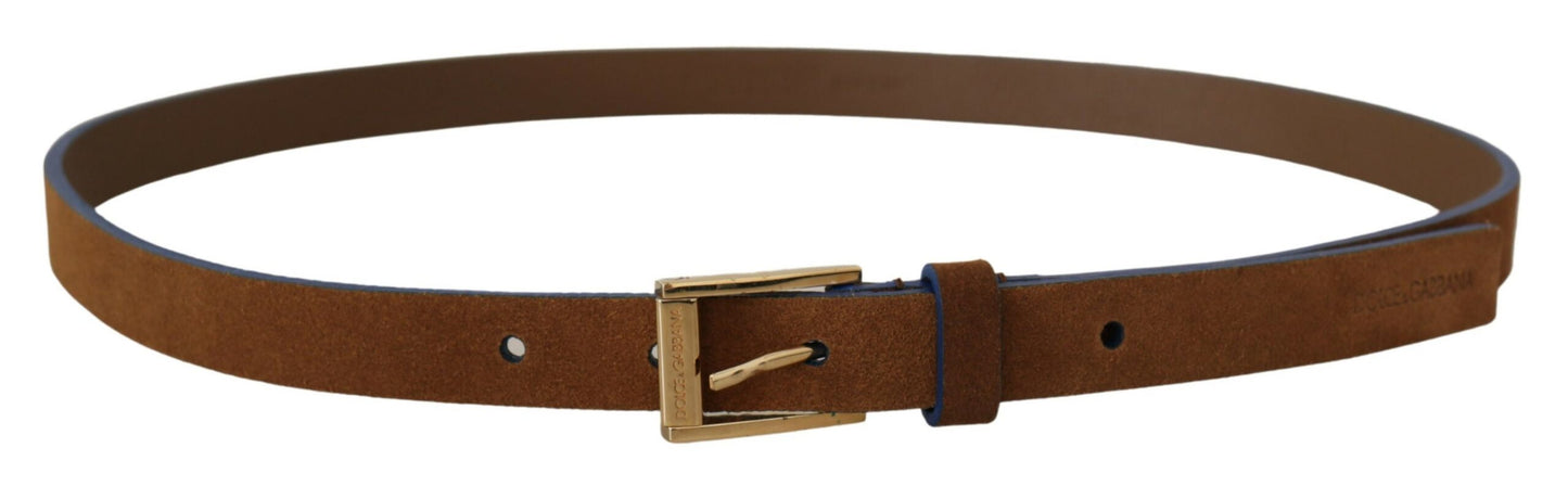 Dolce &amp; Gabbana Dark Brown Blue Leather Gold Metal Buckle Belt